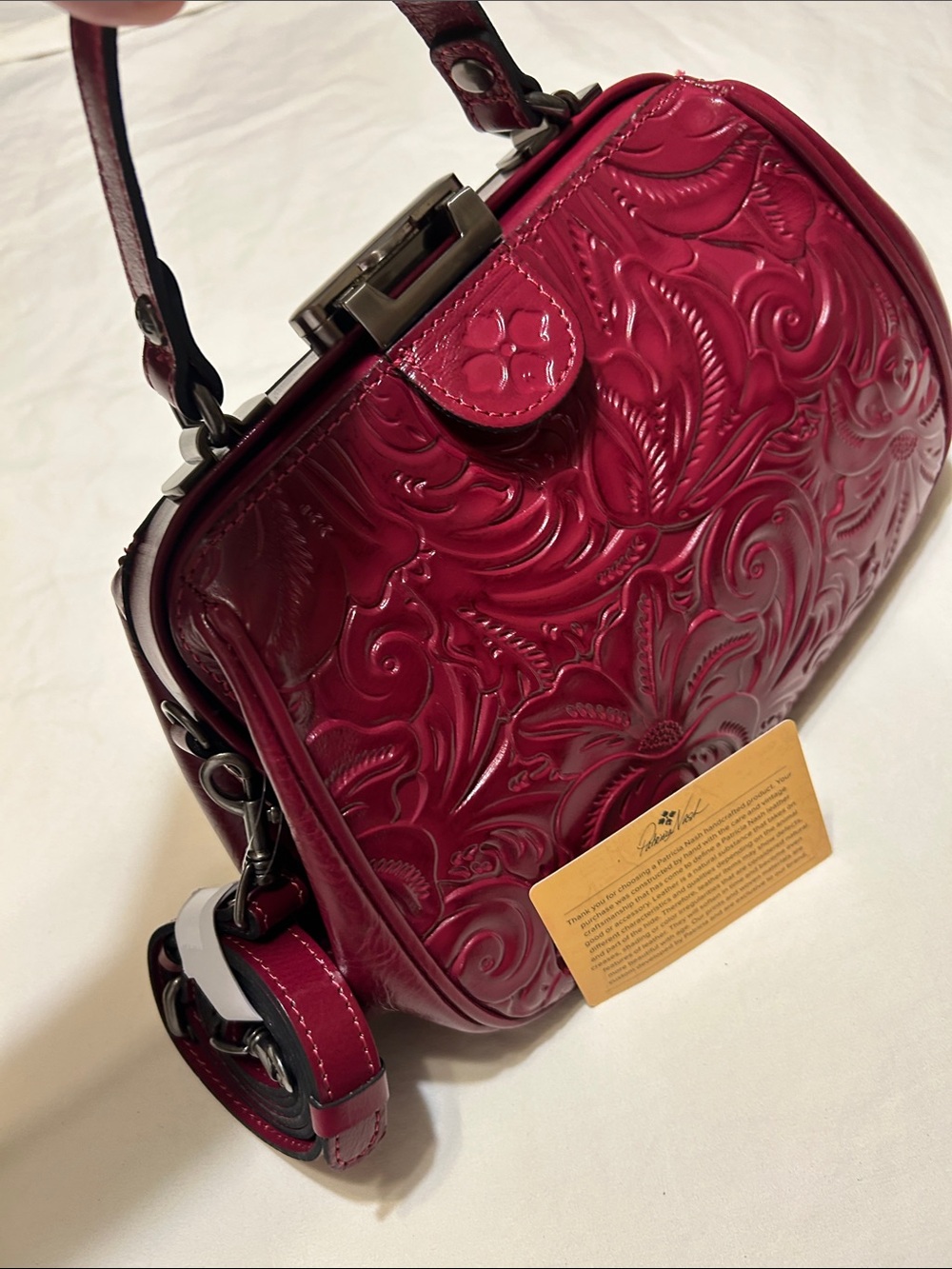 Patricia Nash Embossed Leather Satchel in Deep Berry